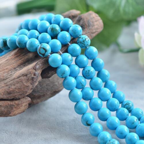 Joanlyn Natural Blue Turquoise Beads 6mm 8mm 10mm Smooth Polished Round 15 Inch Strand TQ05
