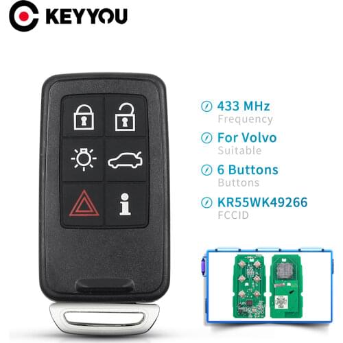KEYYOU 6 Buttons KR55WK49266 433Mhz Car Remote Key For Volvo XC60 S60 S60L V40 V60 S80 XC70 Replacement With Insert Key Blade