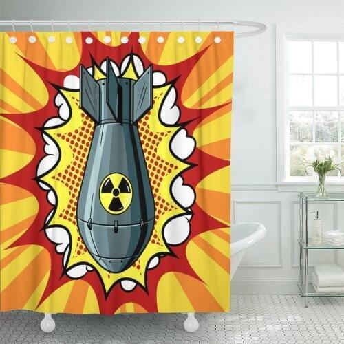 Colorful Nuclear Pop Retro Raster Comic Book Waterproof Polyester Fabric Shower Curtain 60 x 72 inches Set with Hook
