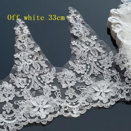 1meter 33cm wide Luxury wedding dress embroidery lace trim bridal clothes hem decoration car bone off white lace embroidery X051
