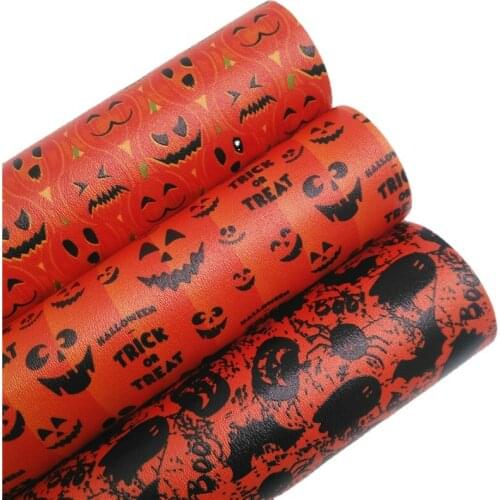 LEOsyntheticoDIY Orange Halloween Pumpkin Printed Synthetic Faux Vinyl Leather Fabric Sheets Earrings Bows DIY 21X29CM R187