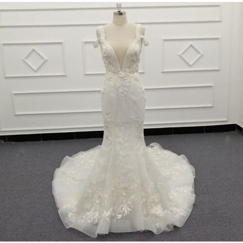 Molanda Appliques Mermaid Wedding Dress 2021 Charming V Neck Vintage Bridal Gown Customized Vestido De Noiva 3D Flower SJ753