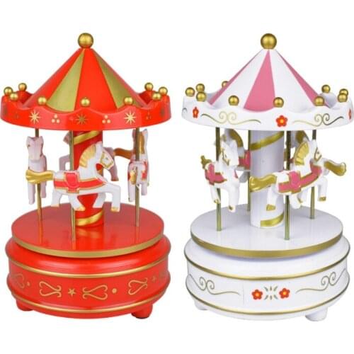 Birthday Gifts Whirligig Horse Music Box with LED Light Musical Princess Merry-Go-Round Luminous Toy Home Decoration