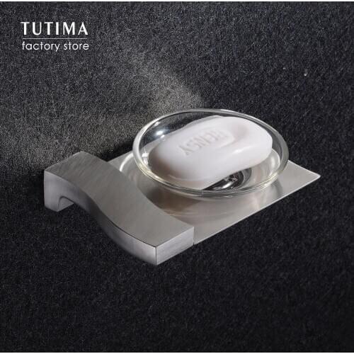 Tutima Soap Dish Wall-mounted Brushed Base With Acrylic Glass Soap Box Holders Bathroom Accessories Soap Dishes