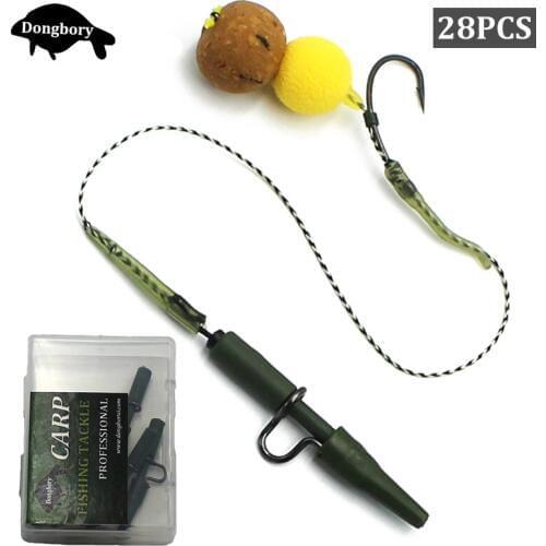 28Pcs Carp Fishing Accessories Set Carbon Hook Fishing Rolling Swivel Carp Bait Stop Bead for Carp Rig Tubing Fishing Tackle Kit