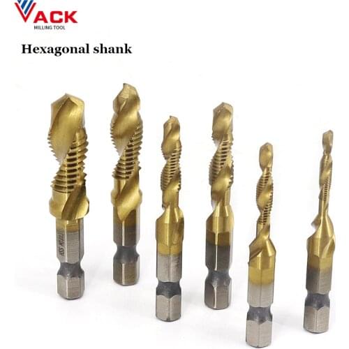 VACK 1-6Pcs 6.35mm Shank HSS Screw Tap Thread Metric Router Bit Wood Metal Drill Bits M3 M4 M5 M6 M8 M10 Hand Tools Sets