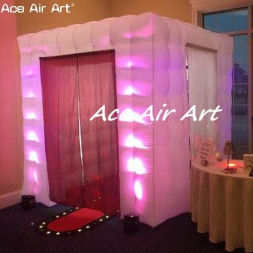 Mobile wholesale lighting cube led inflatable photo booth frames for wedding party event decoration with sticker door covers