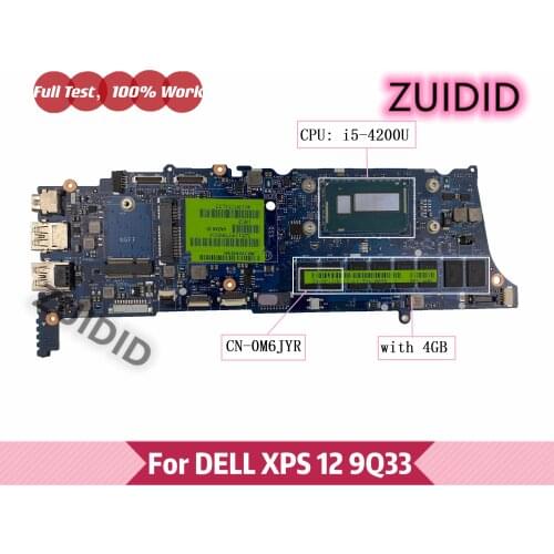 CN-0M6JYR 0M6JYR M6JYR For DELL XPS 12 9Q33 Laptop Motherboard LA-9262P with I5-4200U 4GB RAM 100% Tested OK