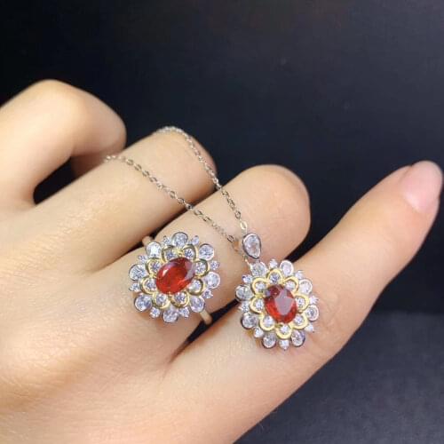 QTT Retro 925 Sterling Silver Flower Sets Pendant Necklace Ring Set Popular Charm Jewelry Sets Womens Wedding Jewelry