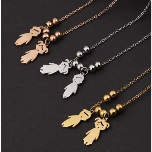 Cute Cartoon Boy And Girl Necklaces Stainless Steel Mirror Polished Necklaces DIY Pendant Couple Accessories 5pcs/lot