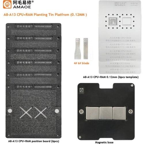 Amaoe A8/A9A/10/A11/A12/A13 BGA Reballing Stencil Platform Fixture For iPhone CPU+RAM IC Chip Planting Tin Template