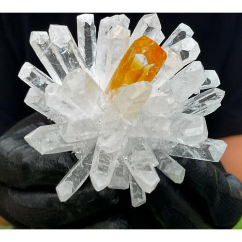 Clear white yellow quartz crystal cluster Mineral specimen from madagat