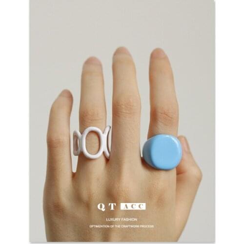 Adjustable Multi Colors Wide Geometric Enamel Finger Ring Punk Style Drip Oiled Link Chain Open Cuff Ring No Fading Women Gifts