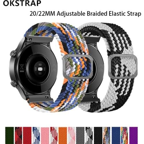 20MM 22MM Watchband for Samsung Huawei Watch GT2 Bracelet Nylon Strap Adjustable Braided Elastic Replacement Wristband