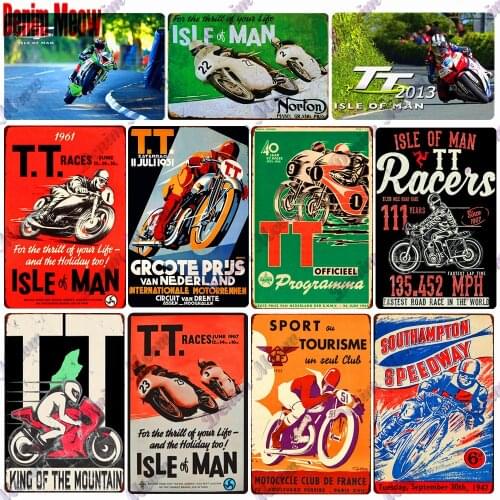 Retro TT Isle of Man Metal Signs Norton Motorcycles Races Plaque Vintage Art Painting Plates Pub Bar Garage Shop Home Decor WY59