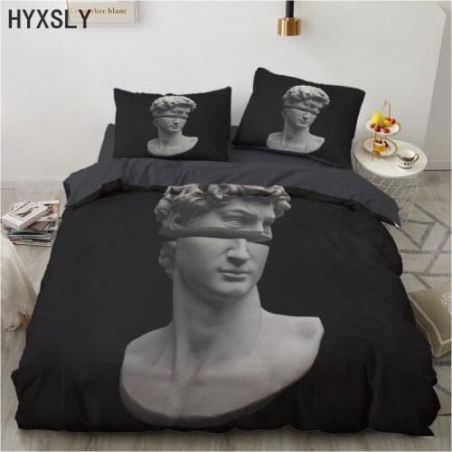 Luxury Black Art Design Bedding Set Statue Marble Snake Print Duvet Cover Bedclothes with Pillowcase 2/3pcs Adult Home Textiles