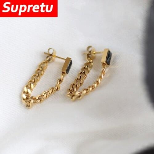 2021 New Trend Black Small Zircon Drop Earrings High Quality Titanium Steel Tassel for Women Ear Studs Bohemian Fashion Jewelry