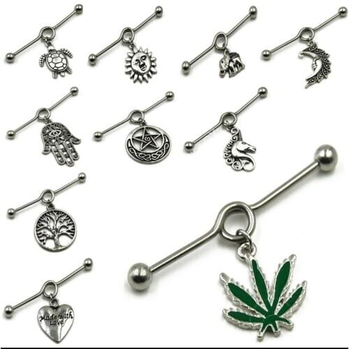 1Pcs Leaf Angel Wing Stainless Steel Ear Tragus Cartilage Helix Barbell Stud Earring Industrial Piercing Barbell Jewelry Body