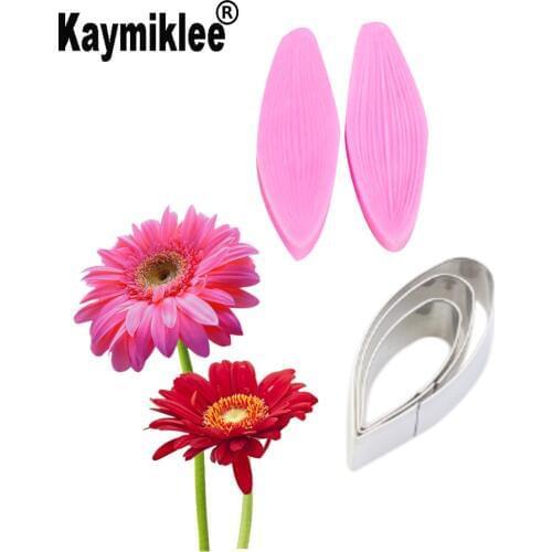 Daisy Petal Silicone Veiner & Cutter Flower Petal Cutter Fondant Gumpaste Flower Mould Gerbera Sugarcraft Cake Decorating CS333