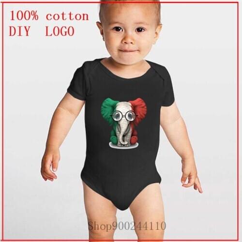 Baby Elephant with Glasses and Italian Flag printed Baby Bodysuits Newborn Cute Cotton Short Sleeve Baby Boy Girl Onesies Romper
