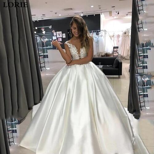 LORIE Princess Wedding Dress Top Lace Appliqued A-Line Bride Dresses With Pockets Boho 2020 Dubai Wedding Gowns