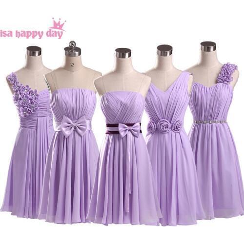 Light purple party dresses lilac a line chiffon bridesmaid elegance short big size dress for wedding party knee length B1951