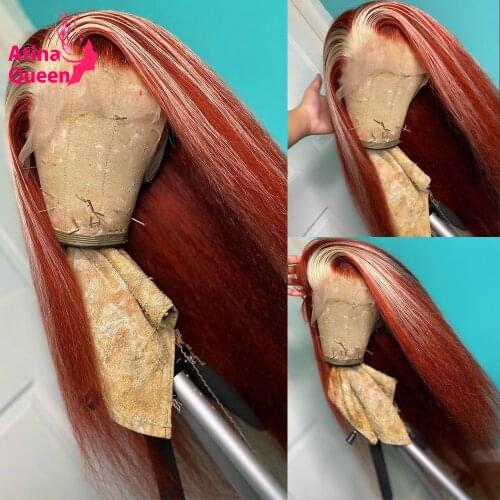 Ginger Ombre Blonde 613 Hd Lace Frontal Wig Highlight Colored Orange Transparent Lace Front Wigs For Women Human Hair Full Ends