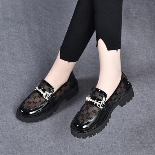 Summer Patent Leather Womens Shoes Breathable Net Yarn Platform Shoes Light Comfortable Loafers Flat Shoes Zapatos De Mujer