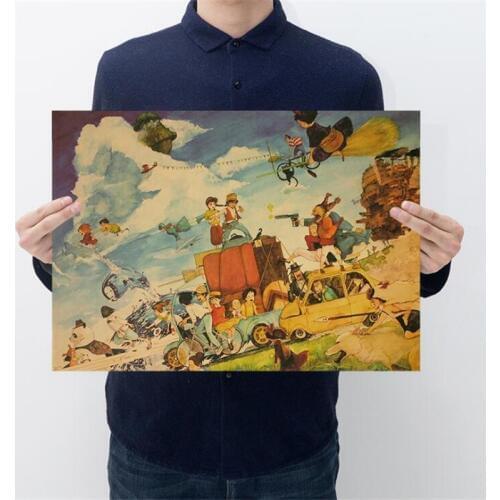 Vintage Hayao Miyazaki Anime Poster Room Decoration Stickers Cartoon Painting Wall Decor Kraft Paper Home Decor Wall Sticker