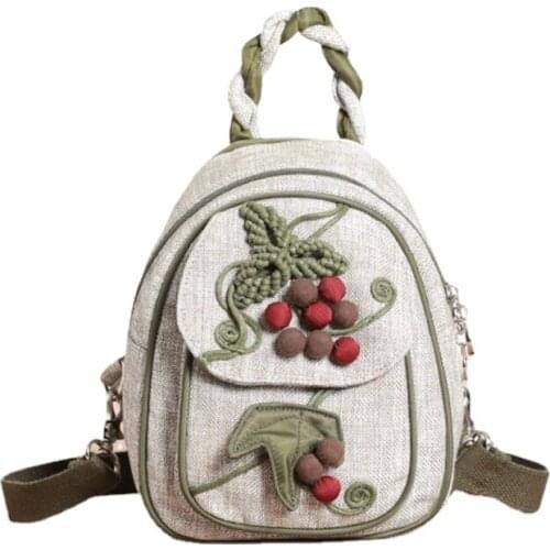 Women Mini Canvas Backpack Teenager Girls Casual Hand Woven Vintage Schoolbags Lightweight Casual Travel Bag Mochila Rucksack