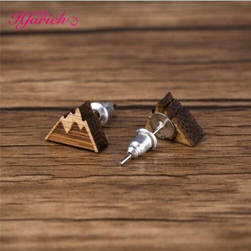 Hfarich Geometric Triangle Small Wooden Earrings For Women Vintage Mountain Earrings 2020 Female Fashion Boho Jewelry