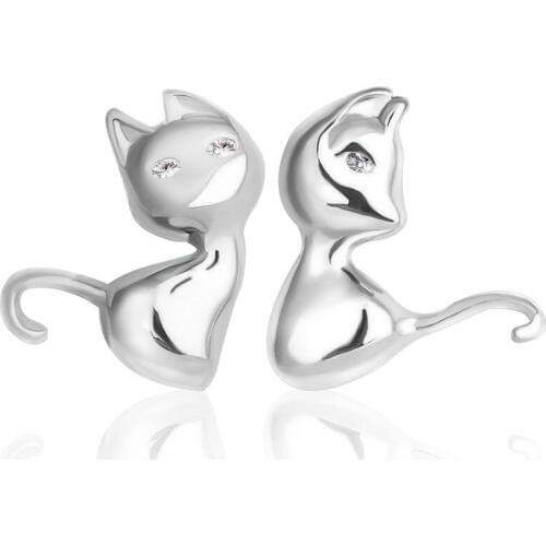 Cute Cartoon 3D Animal 925 Sterling Silver Cat Stud Earrings for Women Brincos Bijoux Piercing Jewelry
