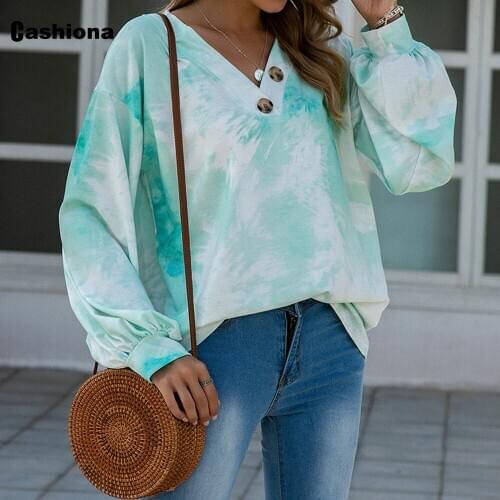 Fashion Tie Dye Print sweatshirts Women 2020 Autumn Long sleeve V-neck loose sweatshirts pullovers casual tops streetwear femme