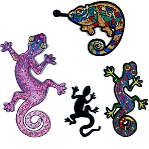 1pc Rainbow Black Chameleon Gecko Lizard Animal Patches For Clothing Washable Patch DIY Iron on Clothes Sticker Accessory