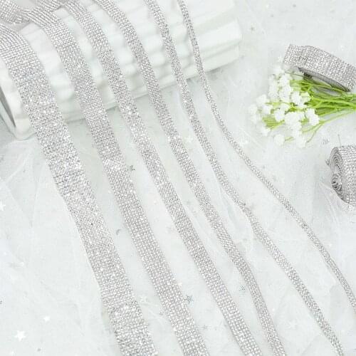 1yard Silver Shiny Rhinestone Chain Sticker Silver Crystal Banding Self-Adhesive Chain DIY Decoration Clothes Shoes Accessories