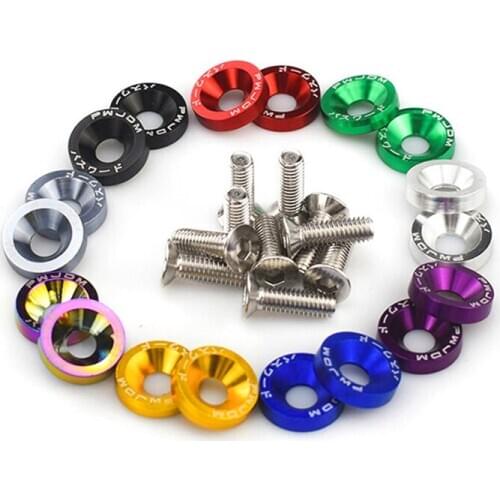 10pcs M6 JDM Car Modified Hex Fasteners Fender Washer Bumper Engine Concave Screws Car-styling