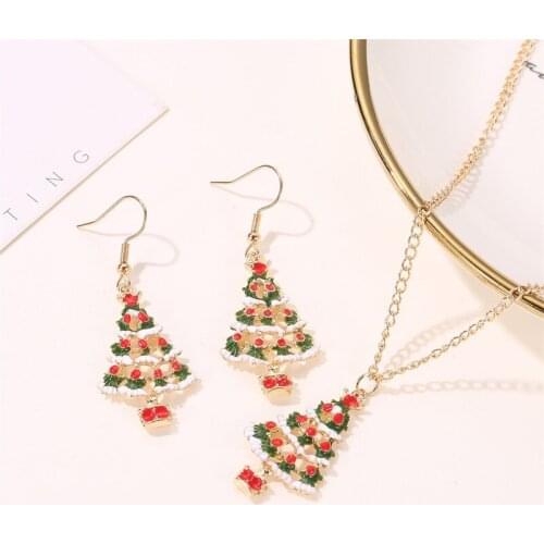 2020 Christmas Earrings Necklace Decor Christmas Tree Xmas Cartoon Eardrop Gift Happy New Year Jewelry Accessories for Female
