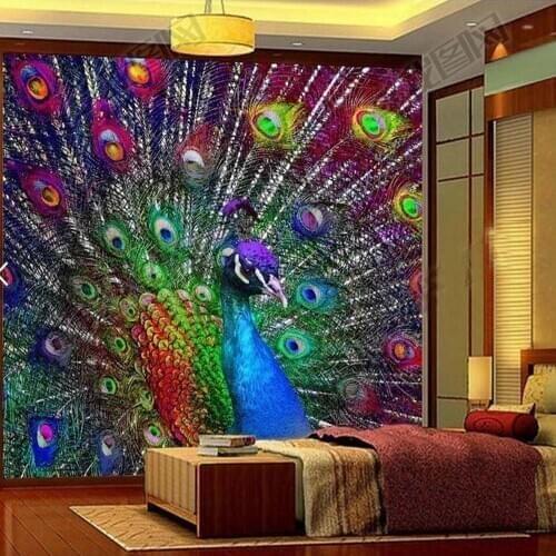 3D Colorful Peacock Open Screen Photo Wallpaper Murals for Living Room BedroomWall Decor Painting Modern Abstract Art Wall Mural