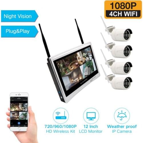 4CH NVR Ultra HD 1080P CCTV Camera Set Wireless System Audio Record Outdoor P2P Wifi IP Security Monitor Video Surveillance Kit