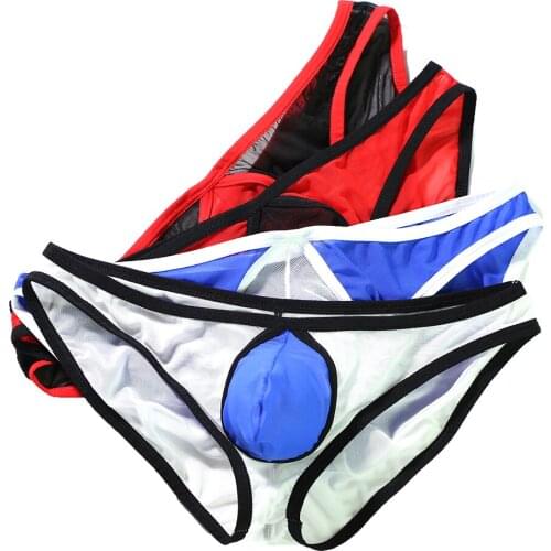 4PCS/Lots Men Underwear Sexy Mesh Transparent Gay Panties Thongs Jock Strap Bugle Pouch Briefs Cueca Slip Homme Bikini Tanga 2XL