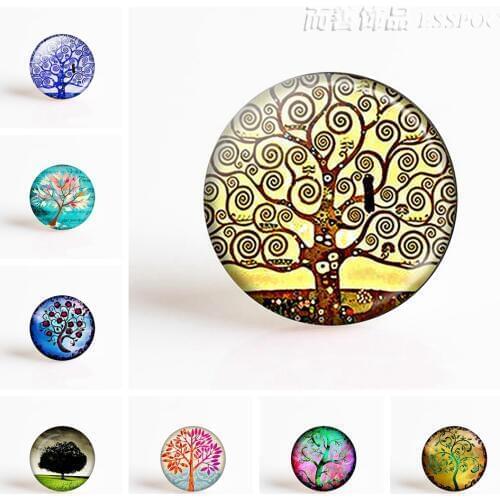 5Pcs/lot Klimt Tree of Life Pendant Making 25mm Round Glass Cabochon Gemstone Jewelry Accessories