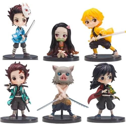 6pcs/lot Q Posket Demon Slayer Kimetsu no Yaiba Kamado Tanjirou Nezuko Agatsuma Zenitsu Hashibira Inosuke Anime Model Toys