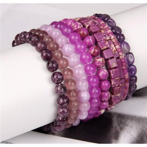 Trendy Healing Purple Natural Crystal Stone Beads Bracelet Women Men Crack Chakra Bead Strand Bracelets Yoga Buddha Jewelry Gift