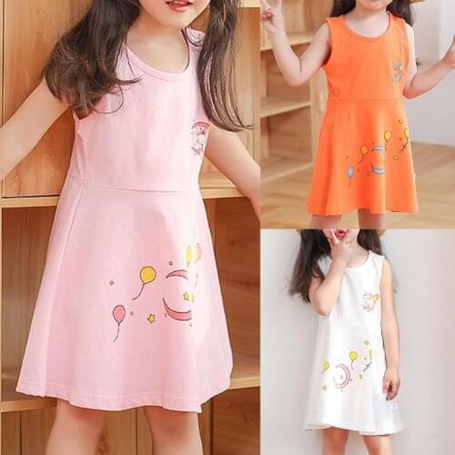 Baby Sundress Cartoon Print All-match Breathable Toddlers Sleeveless Princess Dress Children Clothing Nightdress for Summer