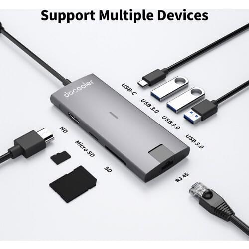 Docooler 8-in-1 Multifunctional Aluminum Alloy Type-C Hub Type-C to Type-C USB3.0 HD Converter Adapter with TF SD Card Slots