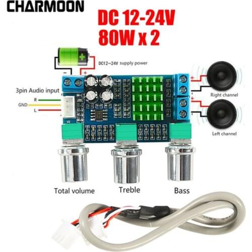 DC 12V 24V 80W x 2 Dual channel Digital Audio TPA3116D2 Treble Bass Regulating Preset Pre amplifier Board