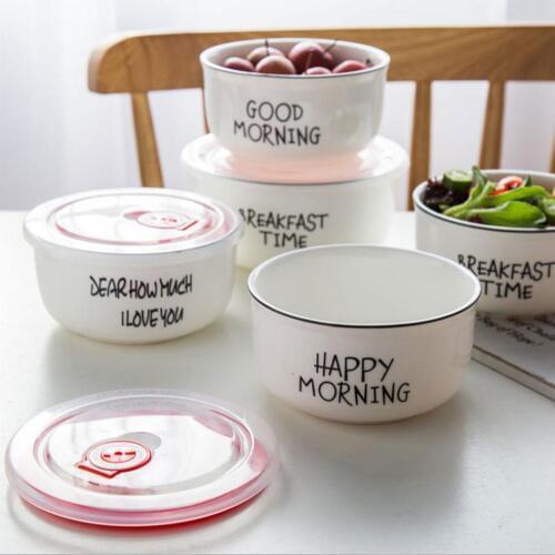 Sealed Ceramic Salad Bowl Microwave Oven Heating Bowl Breakfast Cereal Bowl Instant Noodle Rice Soup Bowls Kitchen Tableware