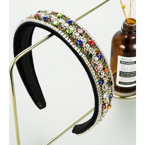Ins Trend Baroque Polychromatic Crystal Hair Band Womens Gorgeous Super Flash All Rhine Stone Hair Band Party Hair Accessories