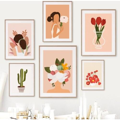 Cactus Rose Vase Poppy Flowers Bohemia Wall Art Canvas Painting Nordic Posters And Prints Wall Pictures For Living Room Decor