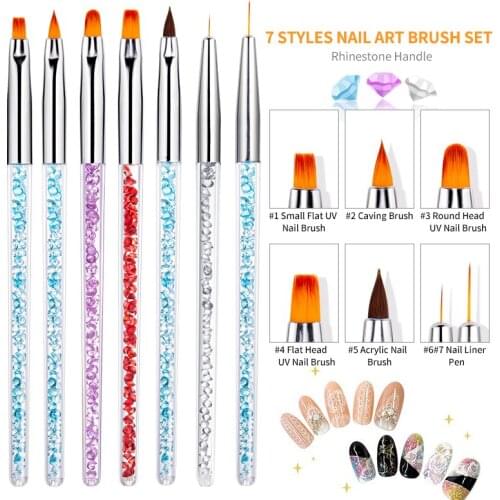 Nail Art Brush Painting Drawing Pen Builder Fan Flat Gradient Line Round Acrylic Gel Tips Design Manicure Tools 4/7pcs Set